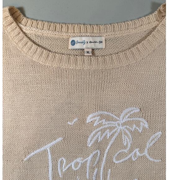 Beachy X Goldfish Kiss XL Tropical Vibes Tan Oversized Knit Pullover Sweater - Picture 11 of 12